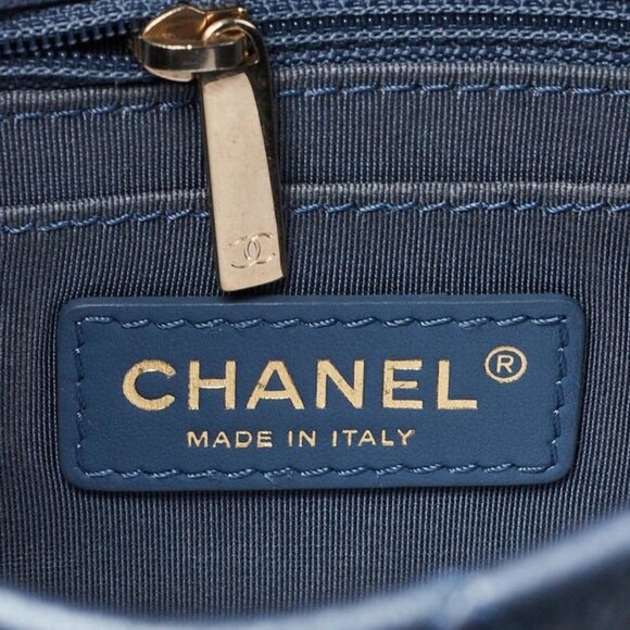 Chanel Metallic Blue Goatskin Leather Stitched Casual Trip Bag - Picture 6 of 10